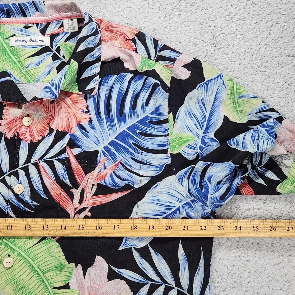 Tommy Bahama Silk Shirt Mens Large Tropical Floral Hawaiian Button Up Black - Picture 8 of 12